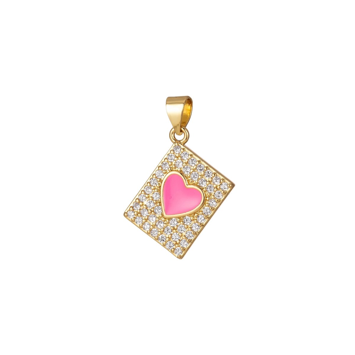 Micro Pave Tile Charm Cubic Heart Enamel Pendant Blue Pink Purple J-818~J-820