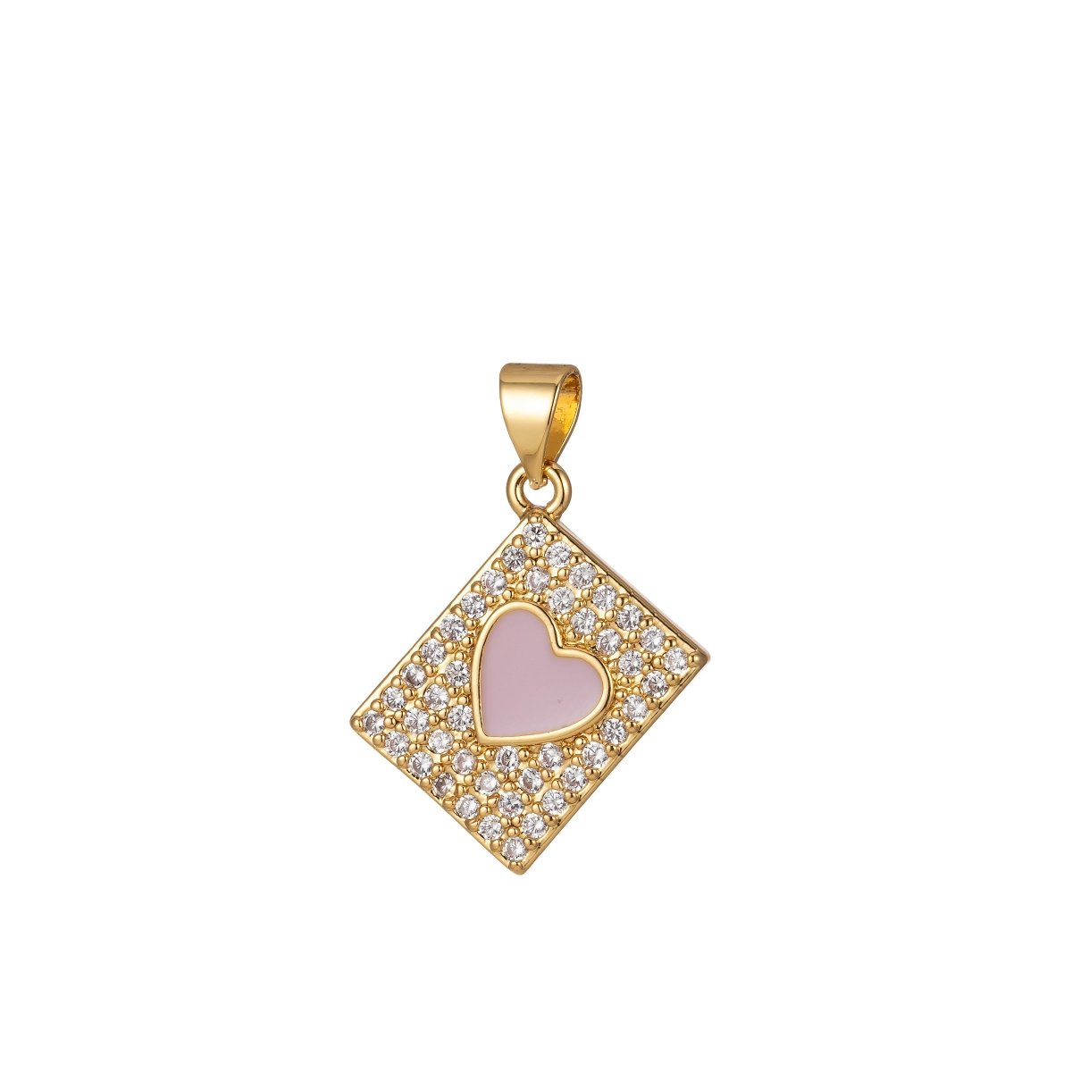 Micro Pave Tile Charm Cubic Heart Enamel Pendant Blue Pink Purple J-818~J-820