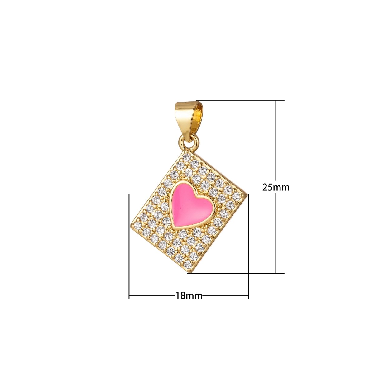 Micro Pave Tile Charm Cubic Heart Enamel Pendant Blue Pink Purple J-818~J-820