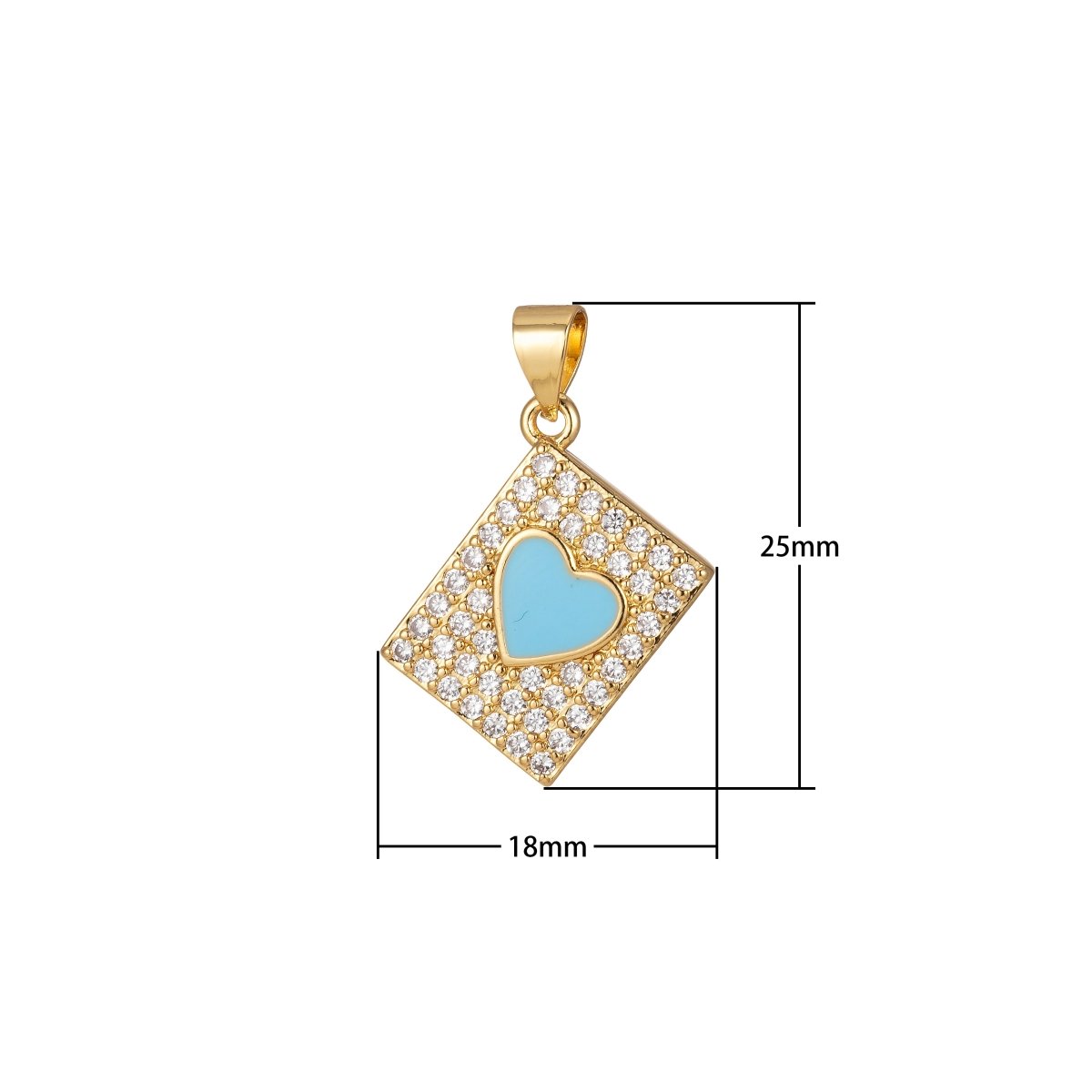 Micro Pave Tile Charm Cubic Heart Enamel Pendant Blue Pink Purple J-818~J-820