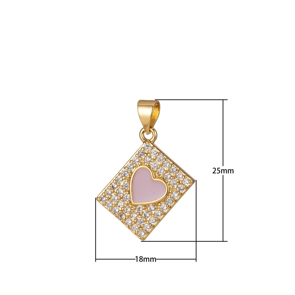 Micro Pave Tile Charm Cubic Heart Enamel Pendant Blue Pink Purple J-818~J-820
