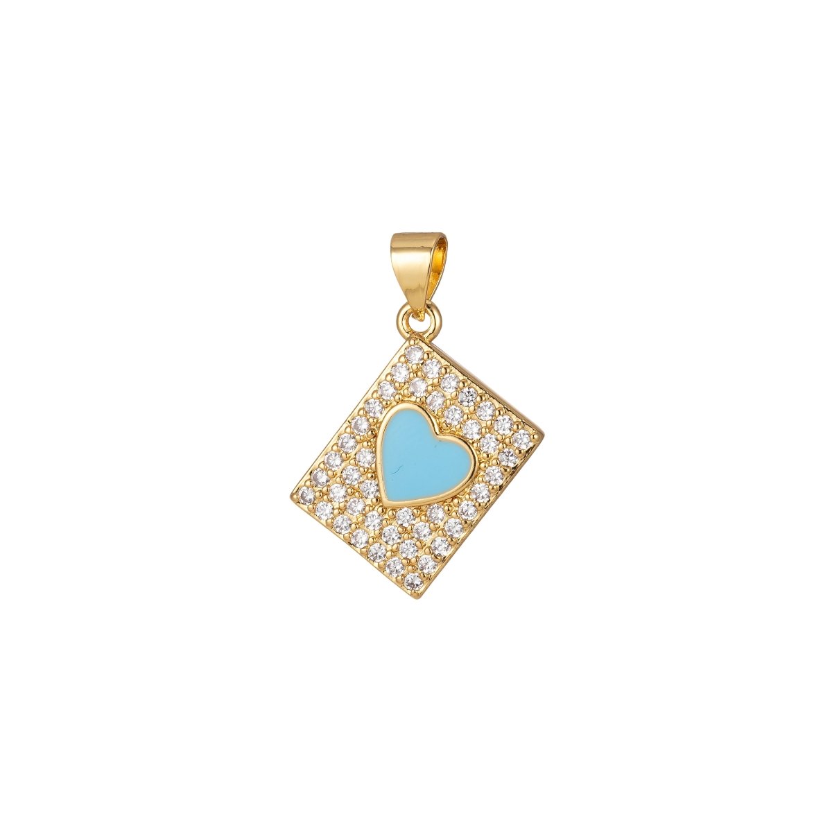 Micro Pave Tile Charm Cubic Heart Enamel Pendant Blue Pink Purple J-818~J-820