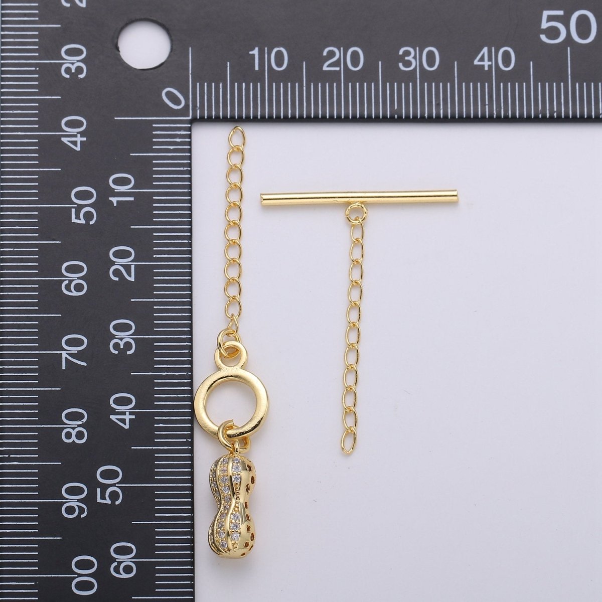 Micro Pave Toggle Clasp, 24K Gold Filled Toggle Clasps - Cubic Zirconia Necklace Connectors w/Soldered chain link for necklace bracelet,  K-457