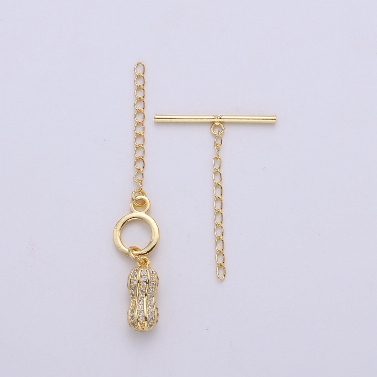 Micro Pave Toggle Clasp, 24K Gold Filled Toggle Clasps - Cubic Zirconia Necklace Connectors w/Soldered chain link for necklace bracelet,  K-457
