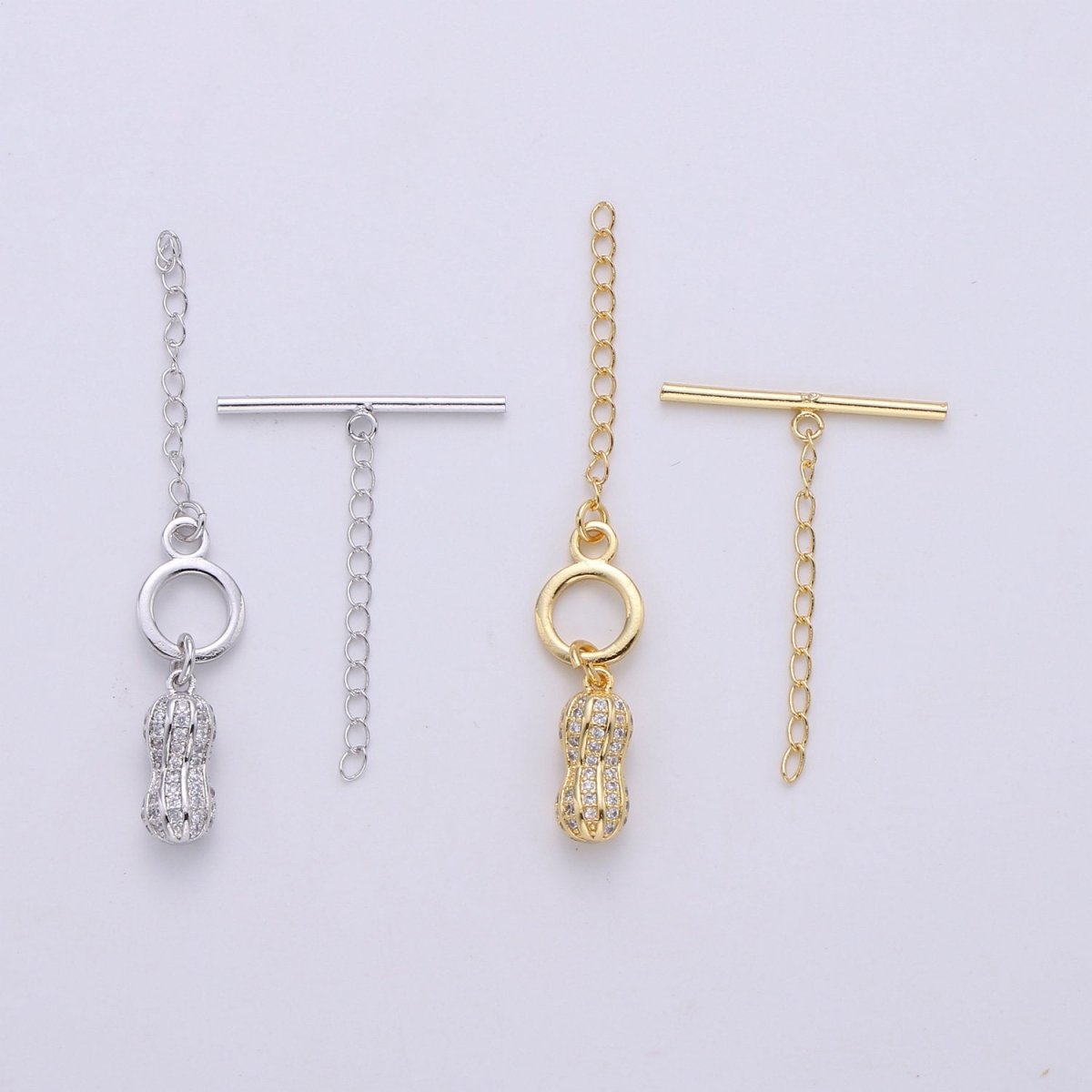 Micro Pave Toggle Clasp, 24K Gold Filled Toggle Clasps - Cubic Zirconia Necklace Connectors w/Soldered chain link for necklace bracelet,  K-457