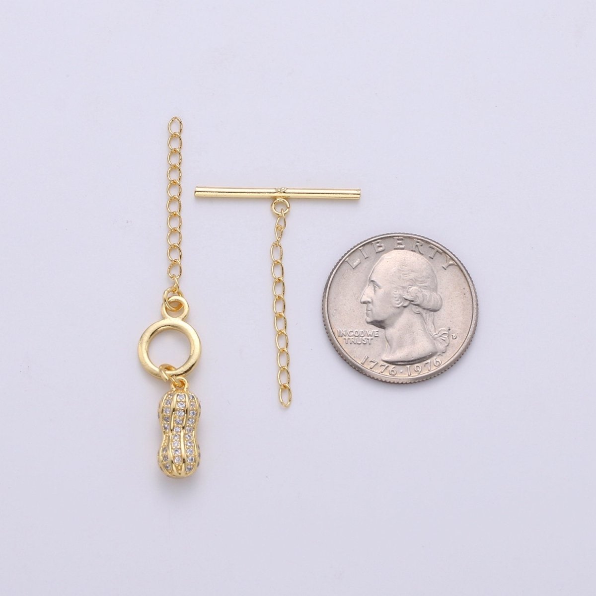 Micro Pave Toggle Clasp, 24K Gold Filled Toggle Clasps - Cubic Zirconia Necklace Connectors w/Soldered chain link for necklace bracelet,  K-457