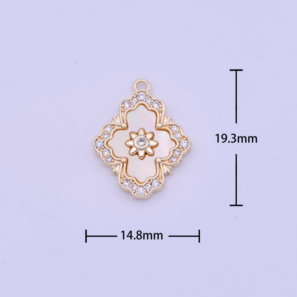 Micro Paved Clear CZ Flower Shell Pearl Gold & Silver Charm | N606