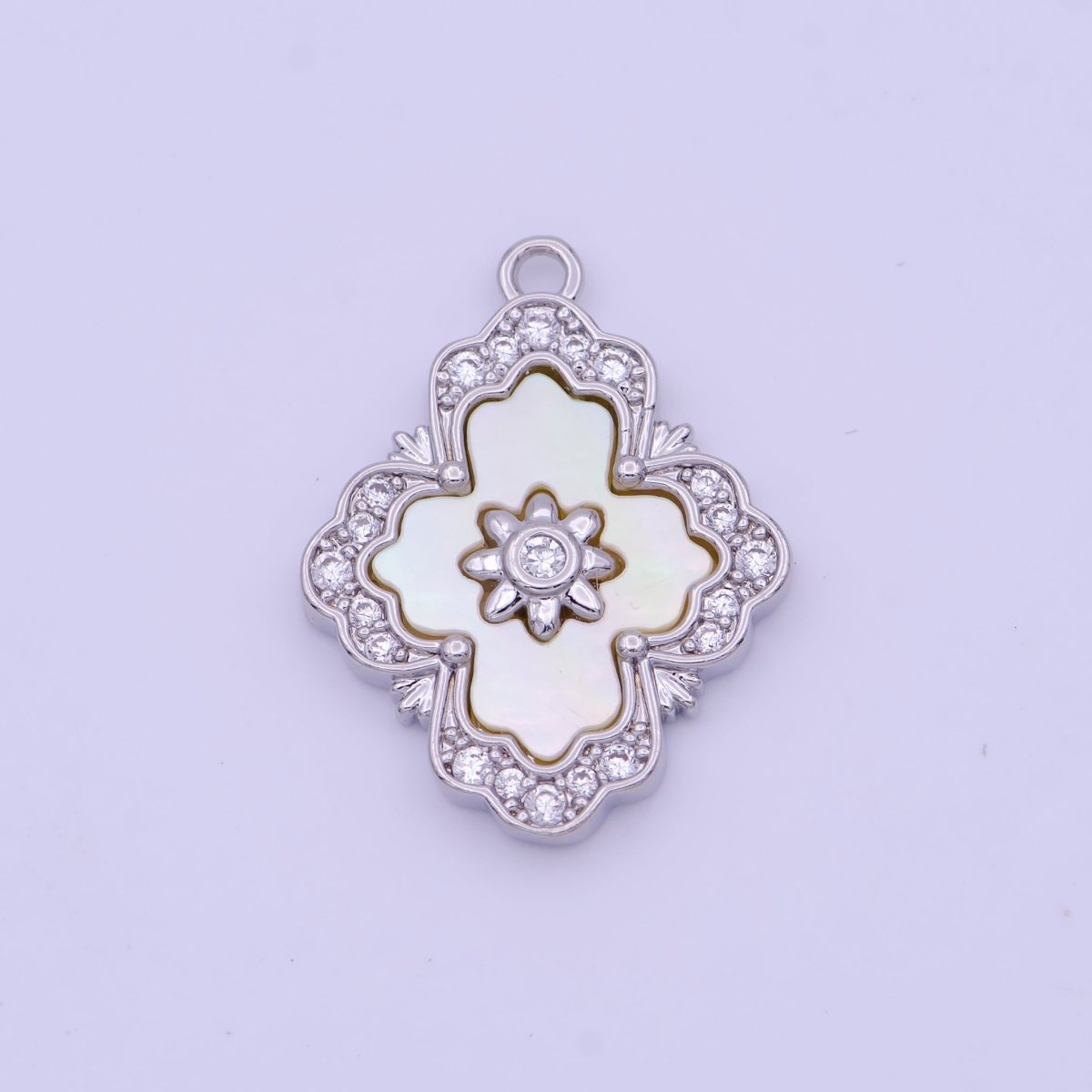 Micro Paved Clear CZ Flower Shell Pearl Gold & Silver Charm | N606