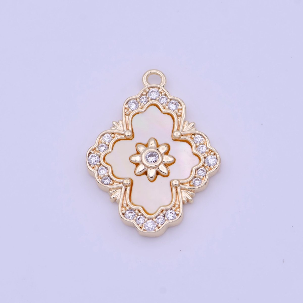 Micro Paved Clear CZ Flower Shell Pearl Gold & Silver Charm | N606