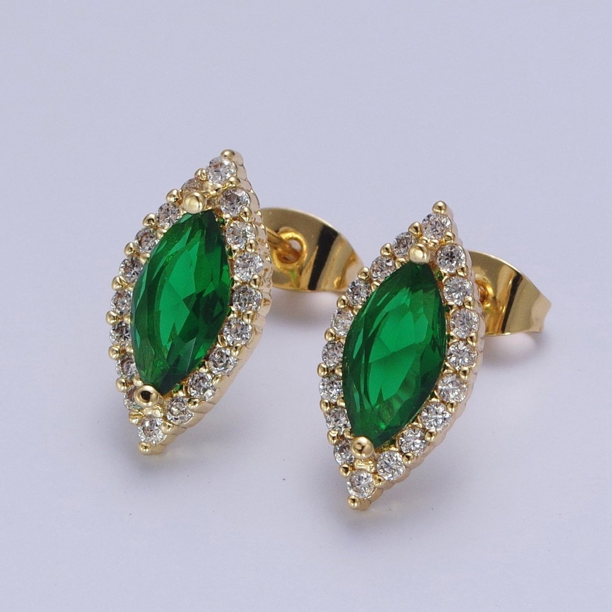 Micro Paved Clear Pink Green Marquise Cubic Zirconia Stud Earrings | AD-556~AD-558