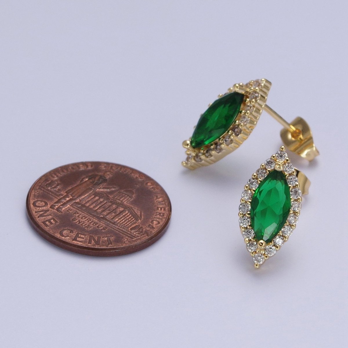 Micro Paved Clear Pink Green Marquise Cubic Zirconia Stud Earrings | AD-556~AD-558