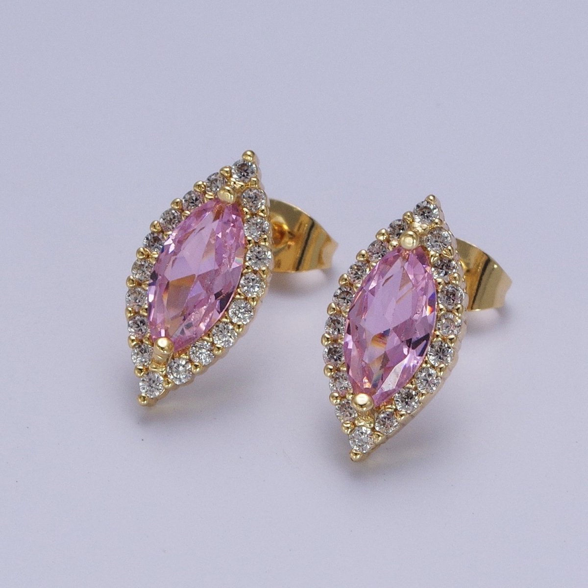 Micro Paved Clear Pink Green Marquise Cubic Zirconia Stud Earrings | AD-556~AD-558