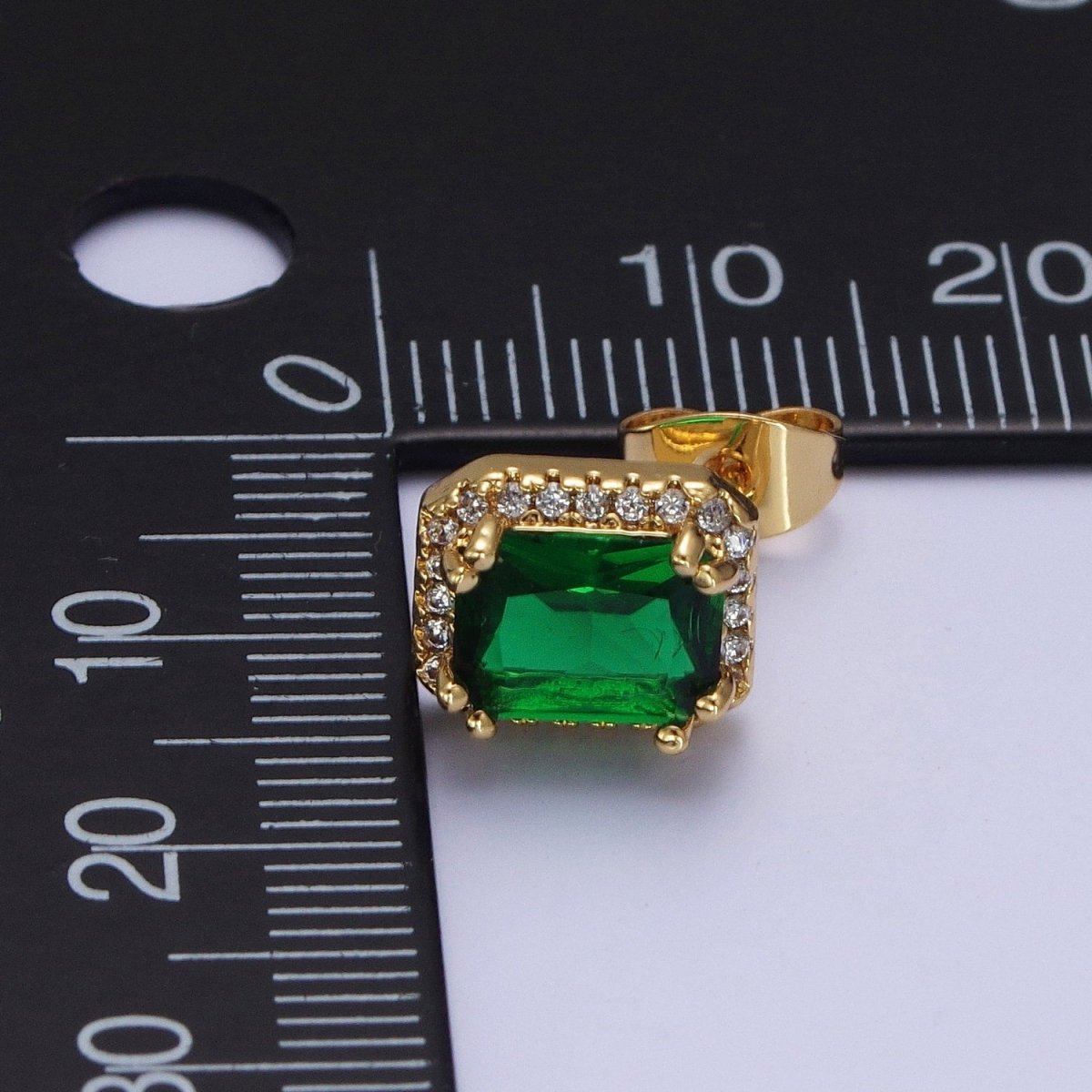 Micro Paved Clear Pink Purple Green Baguette Cubic Zirconia Gold Stud Earrings | AD-548~AD-551