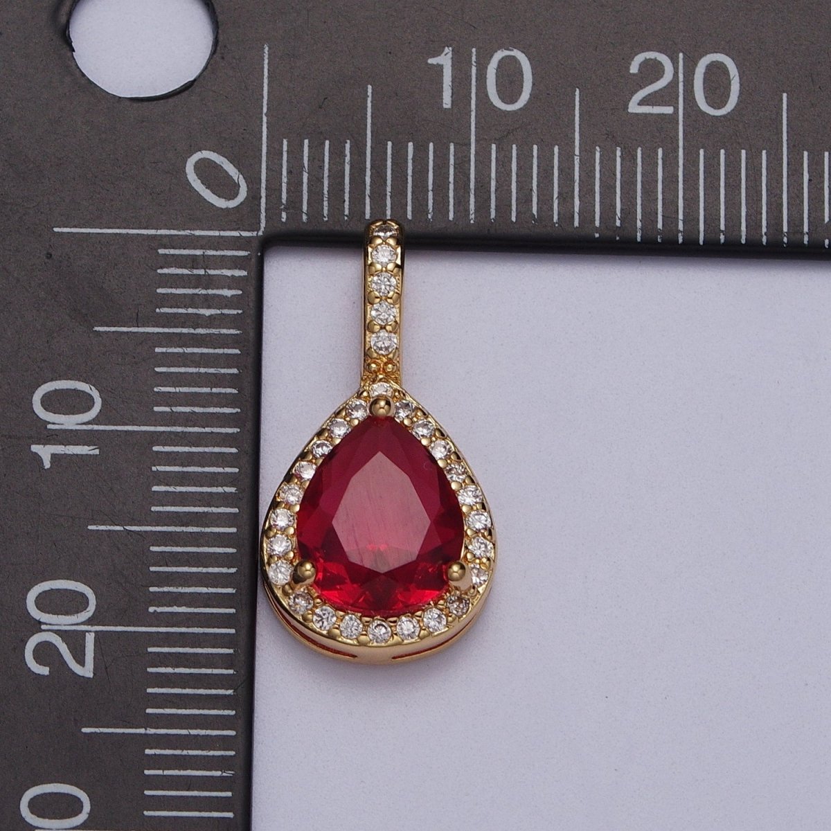 Micro Paved Clear, Red, Green Teardrop CZ Gold Pendant | AA011 - AA013