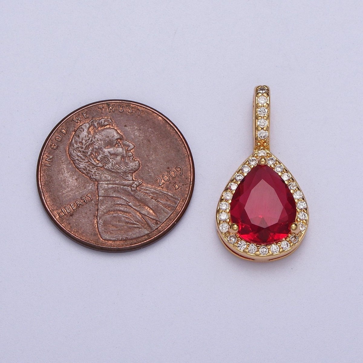 Micro Paved Clear, Red, Green Teardrop CZ Gold Pendant | AA011 - AA013