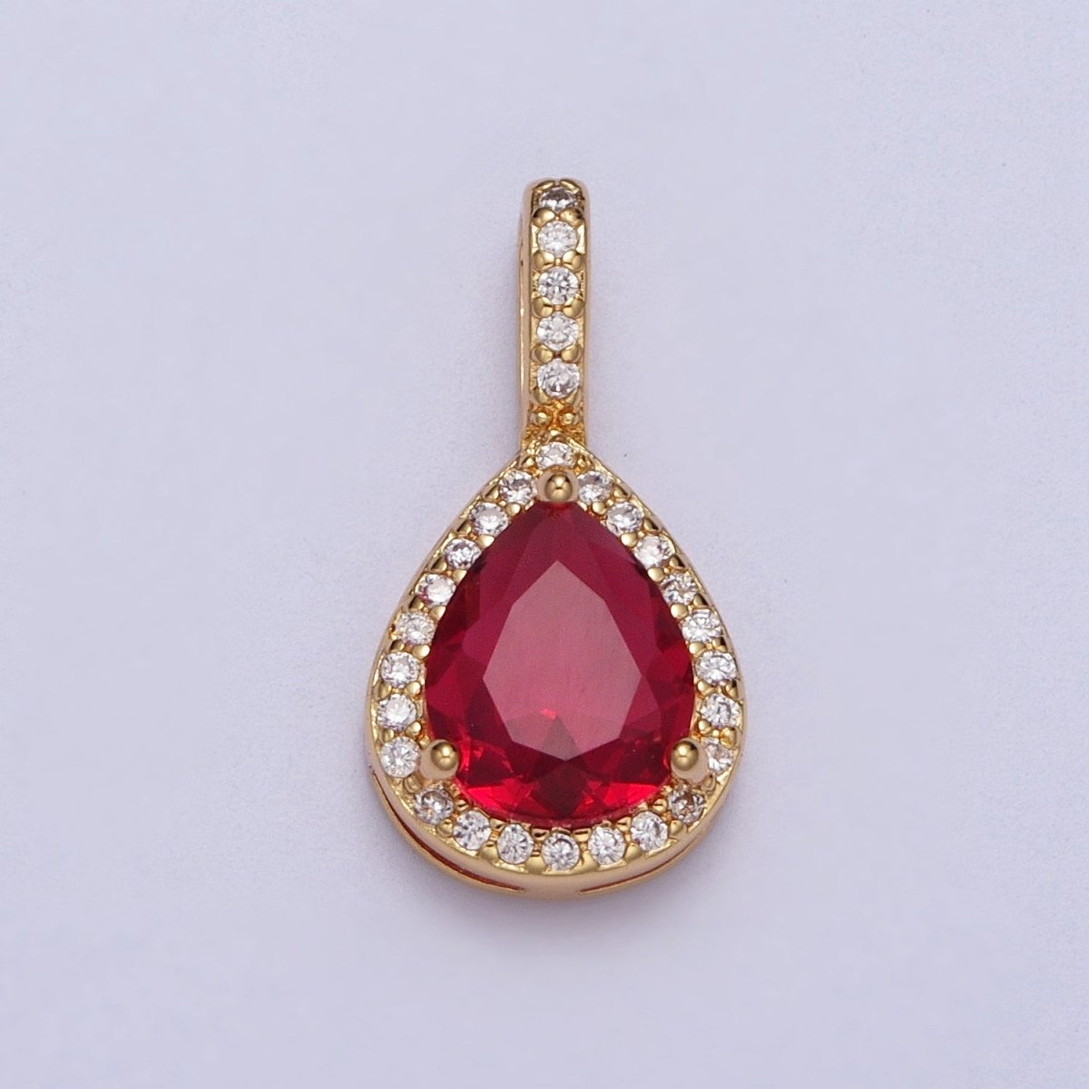 Micro Paved Clear, Red, Green Teardrop CZ Gold Pendant | AA011 - AA013