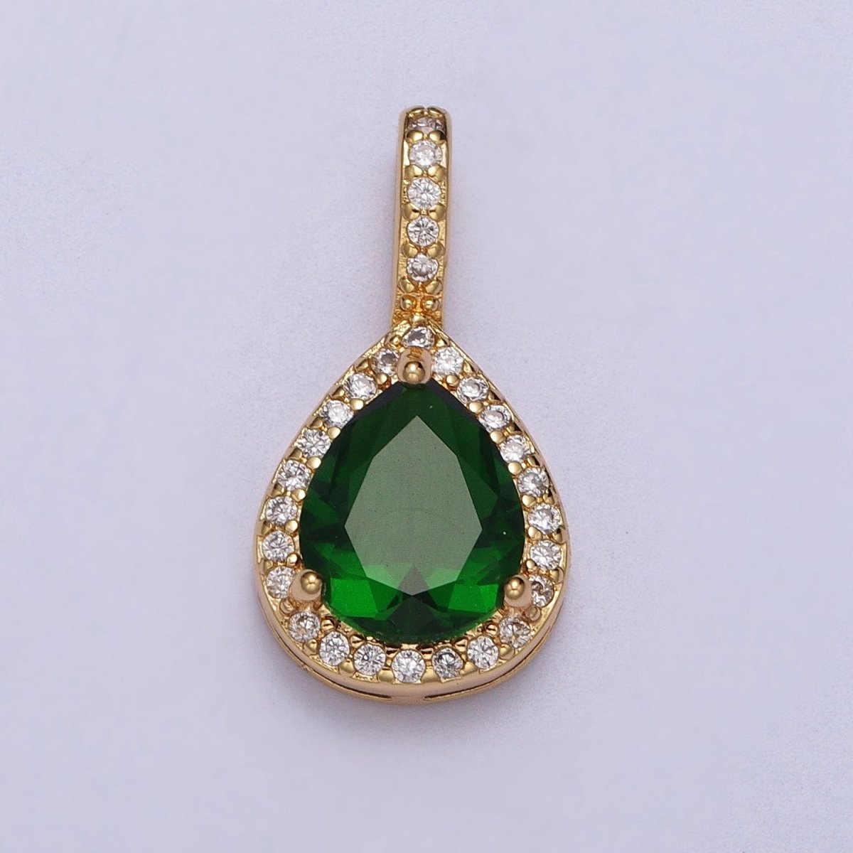 Micro Paved Clear, Red, Green Teardrop CZ Gold Pendant | AA011 - AA013