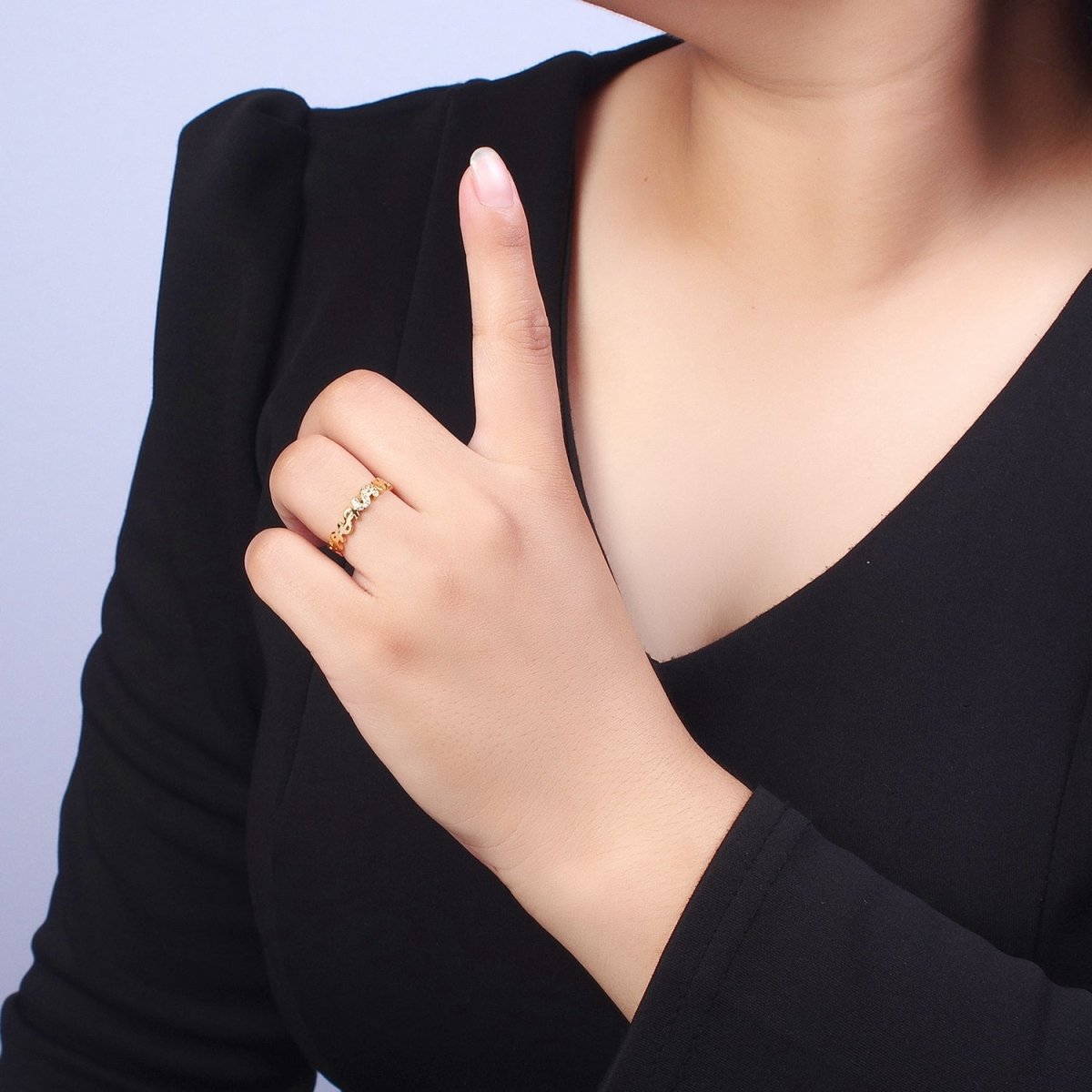 Micro Paved Cubic Zirconia Dollar Bill $ Link Adjustable Gold Ring | X-559 - DLUXCA