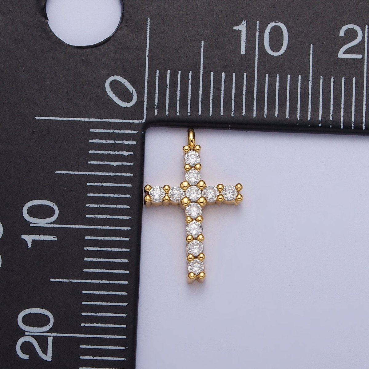 14K Gold Filled 15mm Micro Paved CZ Religious Cross Charm in Gold & Silver | C877