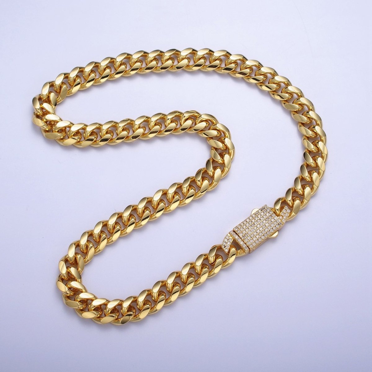 Micro Paved Cubic Zirconia Snap Lock Gold, Silver Cuban Curb Choker Necklace | WA-1106 WA-1418 Clearance Pricing