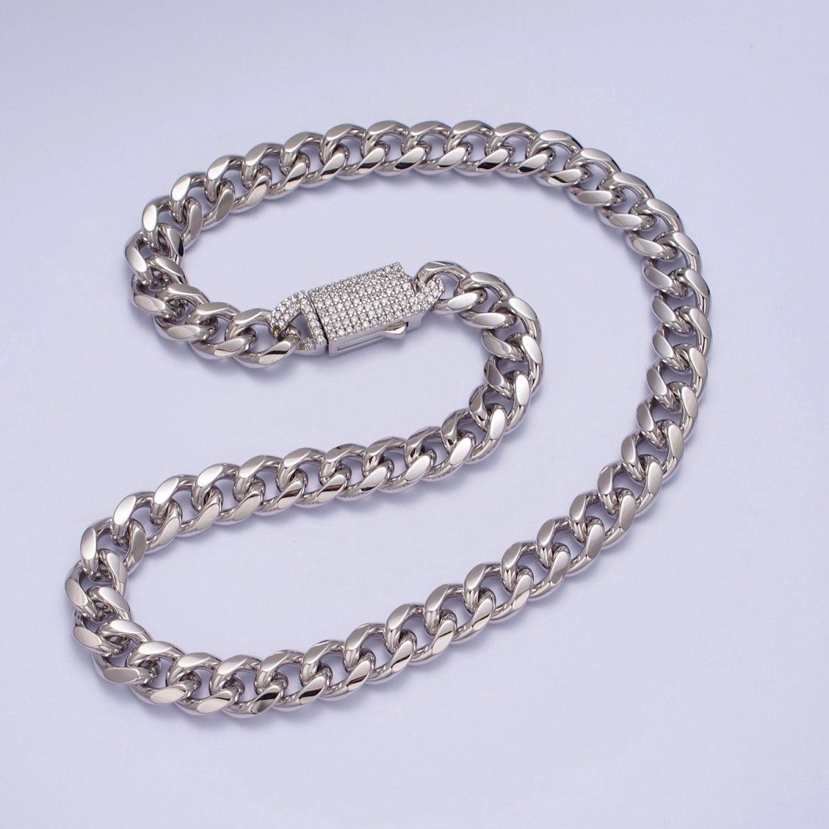 Micro Paved Cubic Zirconia Snap Lock Gold, Silver Cuban Curb Choker Necklace | WA-1106 WA-1418 Clearance Pricing