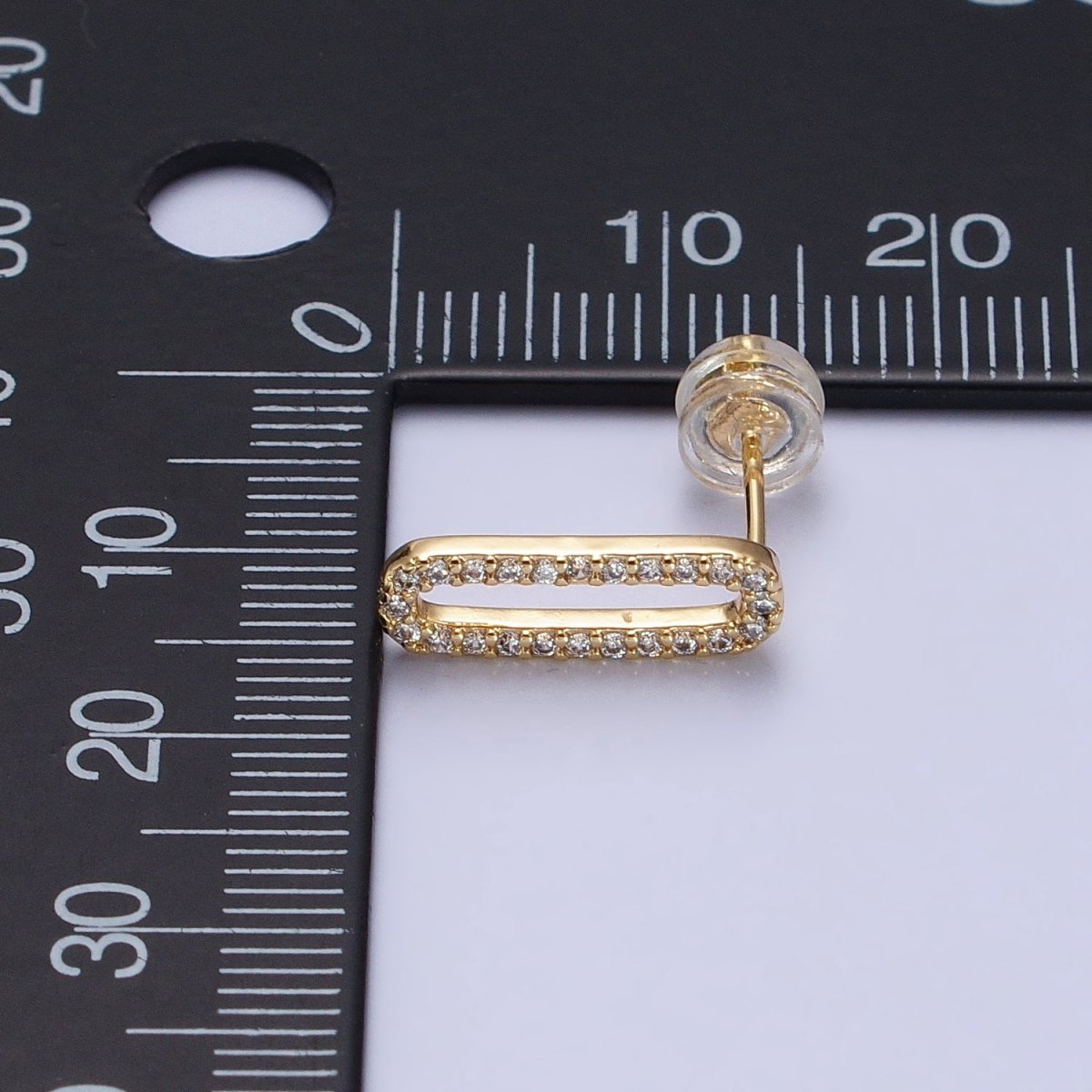 Micro Paved CZ 14.5mm Oblong Paperclip Link Stud Earrings in Gold & Silver | AB394 AB397