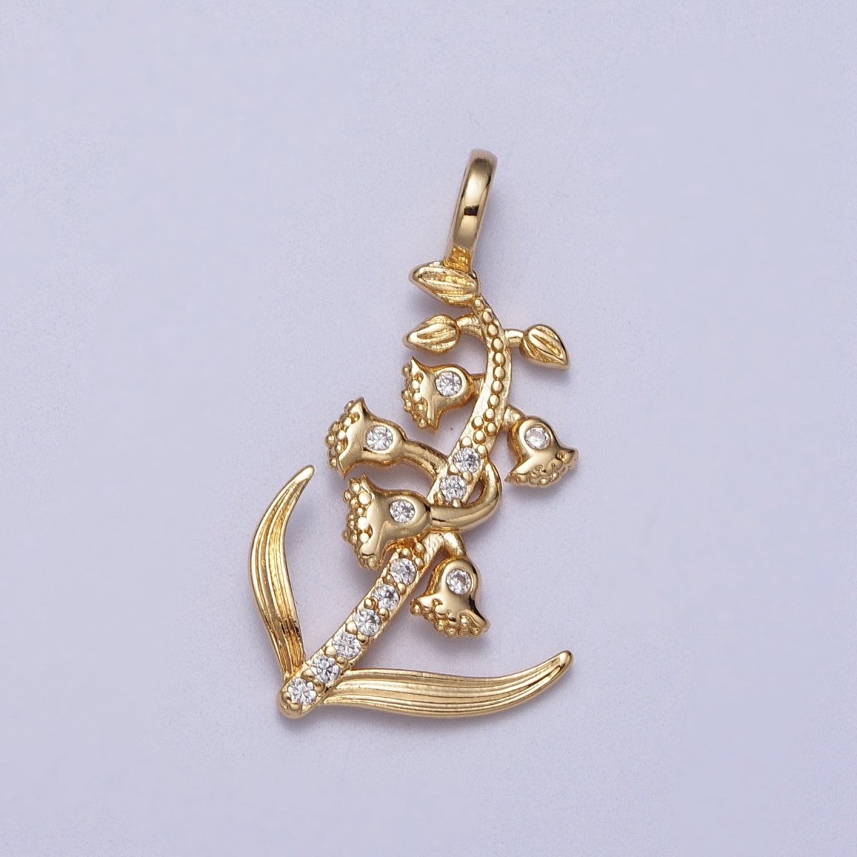 Micro Paved CZ Botanic Garden Birth Flower Gold Charm H-011 H-026 - H-032 H-038 H-040 H-041