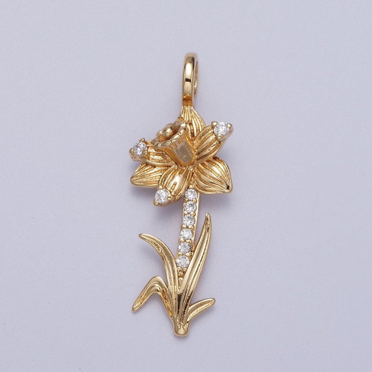 Micro Paved CZ Botanic Garden Birth Flower Gold Charm H-011 H-026 - H-032 H-038 H-040 H-041