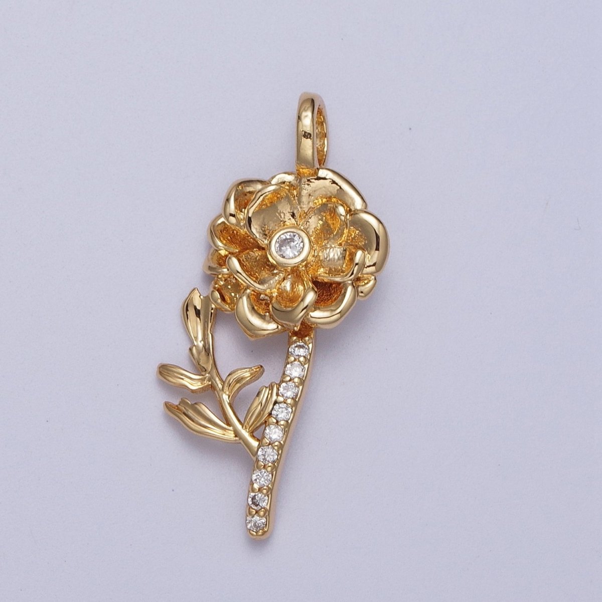 Micro Paved CZ Botanic Garden Birth Flower Gold Charm H-011 H-026 - H-032 H-038 H-040 H-041