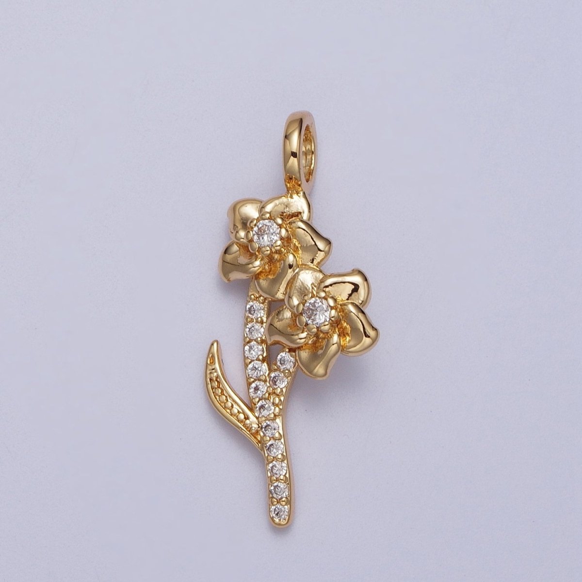 Micro Paved CZ Botanic Garden Birth Flower Gold Charm H-011 H-026 - H-032 H-038 H-040 H-041