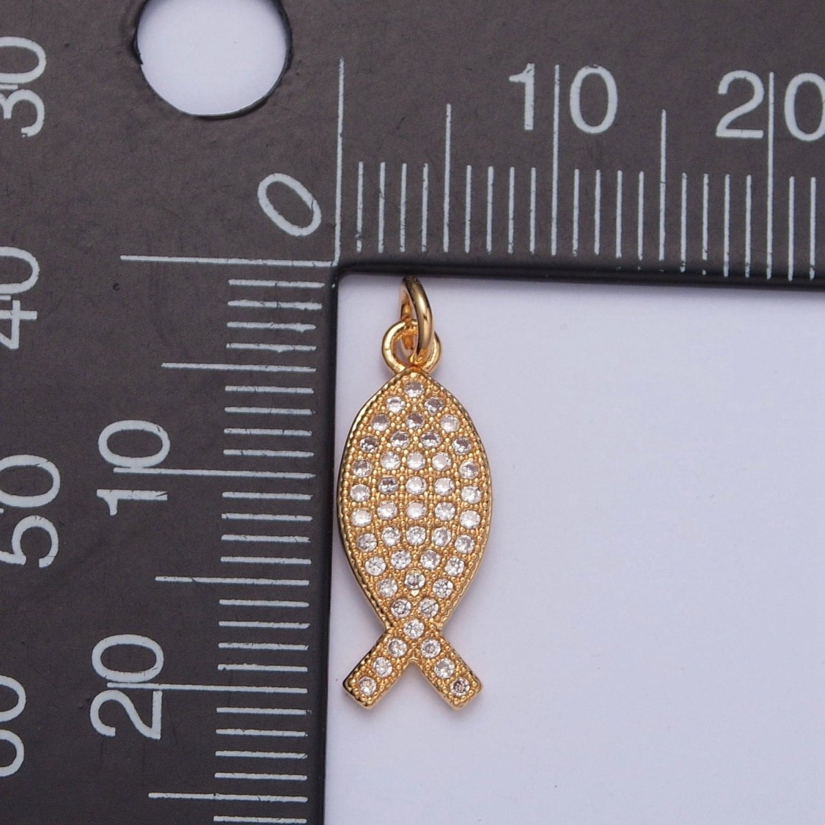 Micro Paved CZ Fish Outline Gold Charm For Ocean Lake Jewelry Making | X-239 - DLUXCA