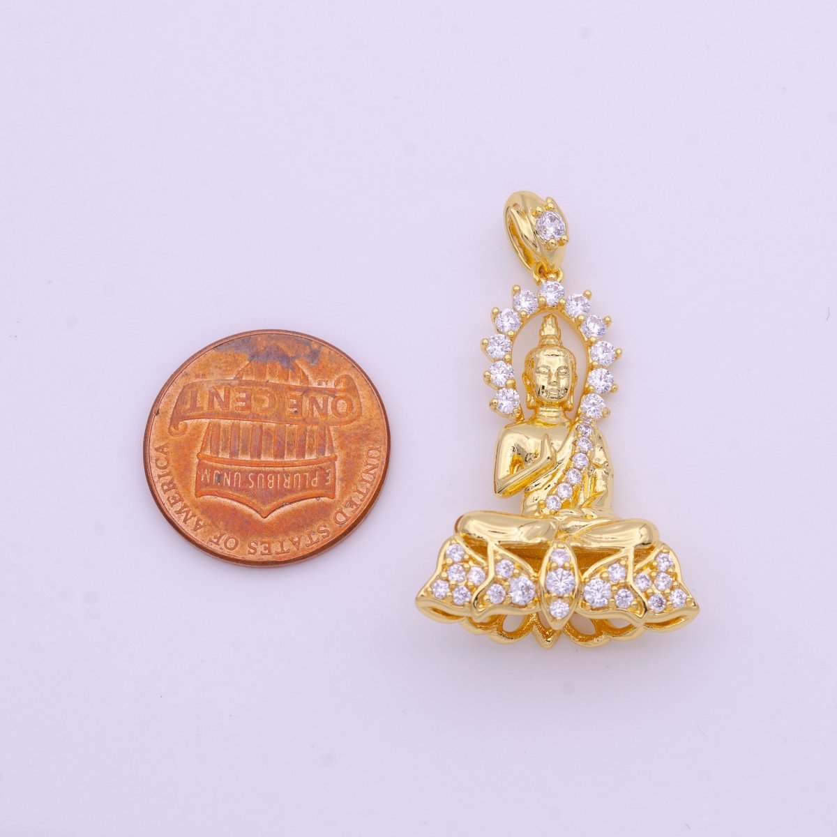 Micro Paved CZ Gilded Gold Sitting Thailand Buddha Pendant I-651 - DLUXCA