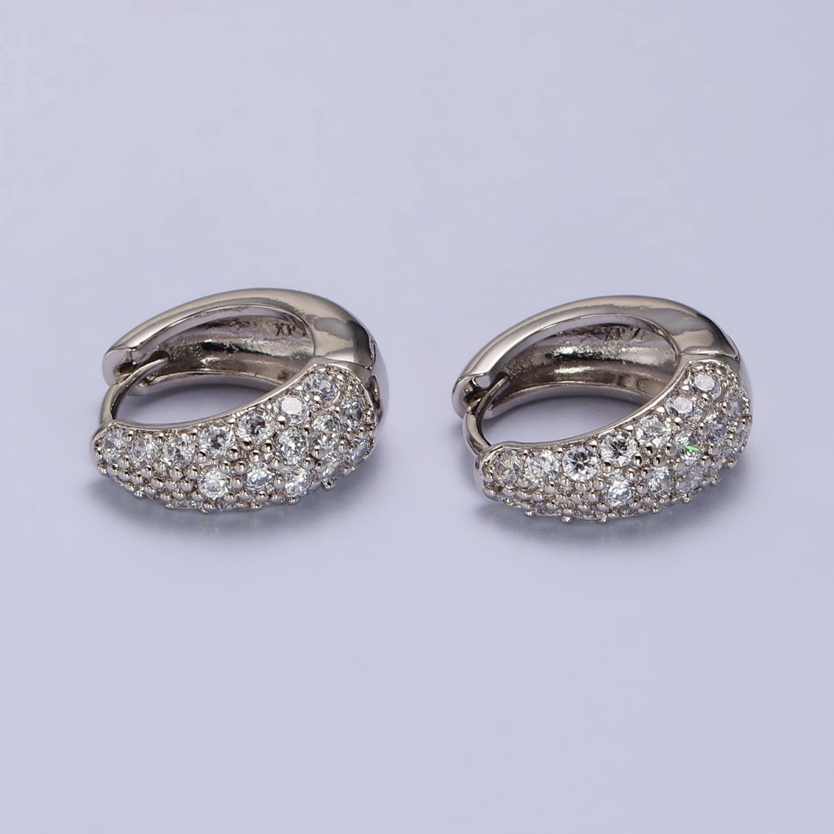 Micro Paved CZ Hoop Earrings Silver hoops Chunky Huggie earrings Party hoops AB1027 - DLUXCA