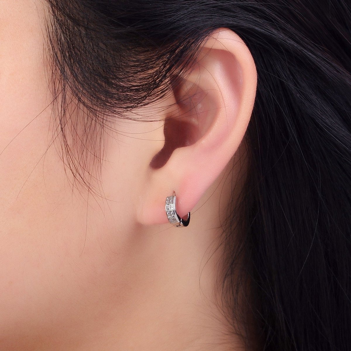 Micro Paved CZ Hoop Earrings Silver hoops Dainty Huggie earrings Party hoops AB1039 - DLUXCA