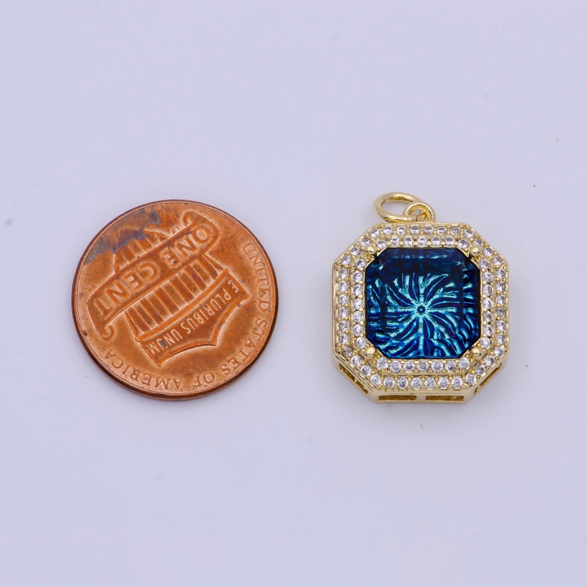 Micro Paved CZ Neon Thermal Galaxy Stone Gold Hexagonal Charm AG-068 AG-069