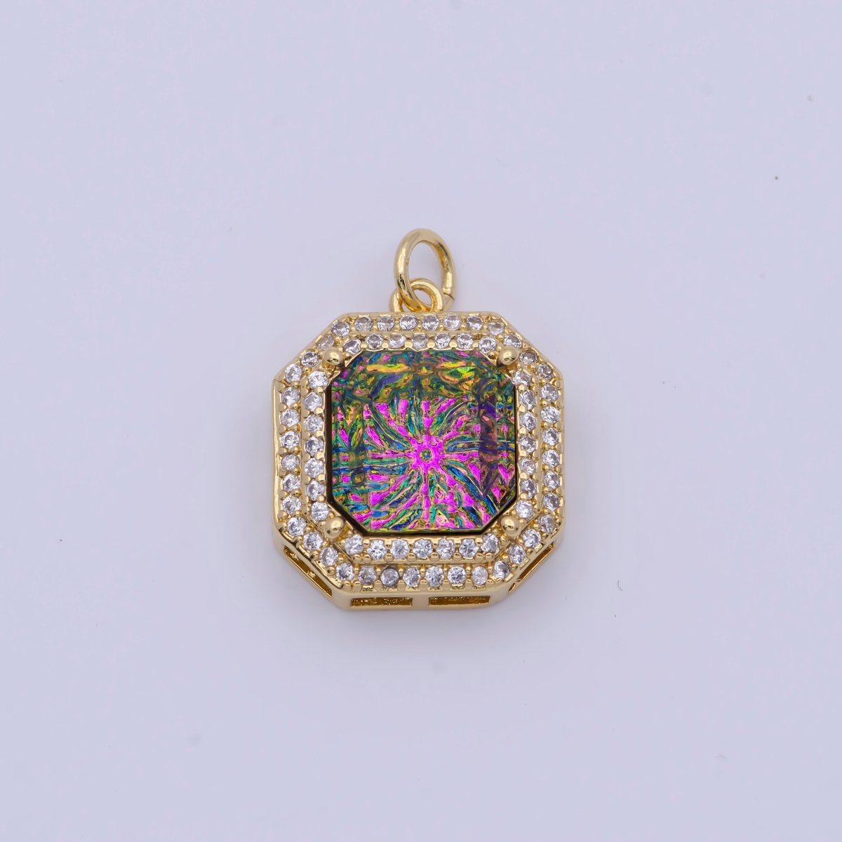Micro Paved CZ Neon Thermal Galaxy Stone Gold Hexagonal Charm AG-068 AG-069