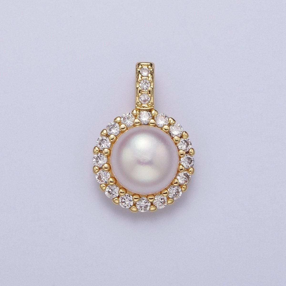 Micro Paved CZ Round White / Purple Shell Pearl Pendant For Jewelry Making H-102 H-108