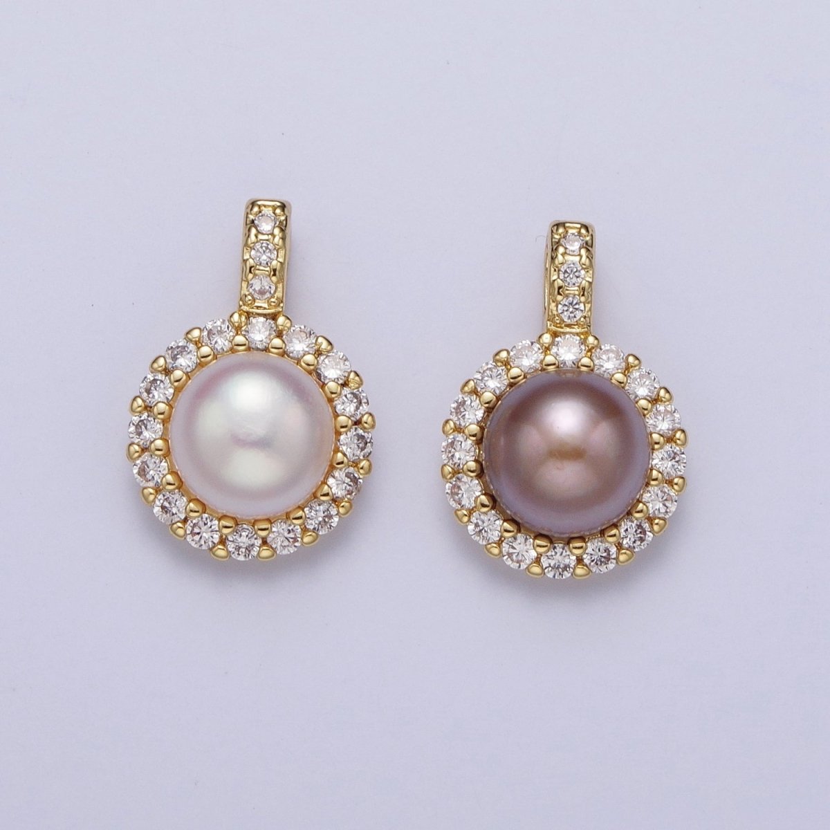 Micro Paved CZ Round White / Purple Shell Pearl Pendant For Jewelry Making H-102 H-108