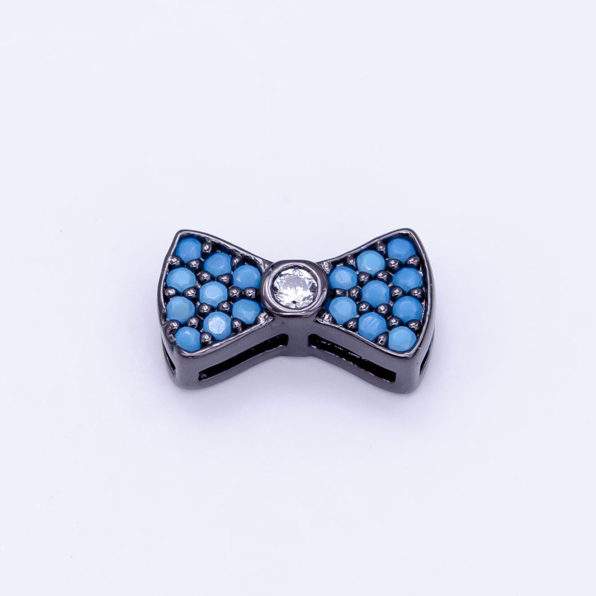 Micro Paved CZ / Turquoise Ribbon Bow Bead in Gold & Silver | B-068