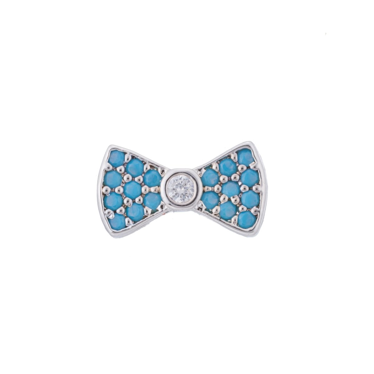 Micro Paved CZ / Turquoise Ribbon Bow Bead in Gold & Silver | B-068