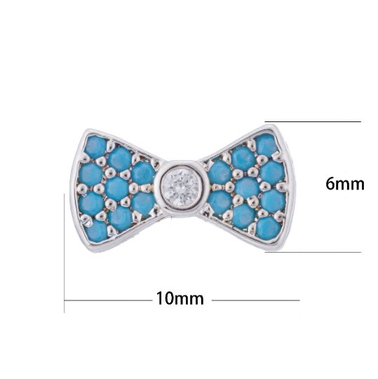 Micro Paved CZ / Turquoise Ribbon Bow Bead in Gold & Silver | B-068