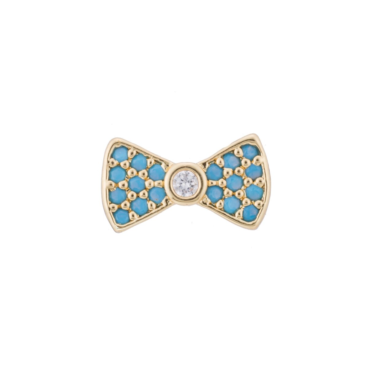 Micro Paved CZ / Turquoise Ribbon Bow Bead in Gold & Silver | B-068