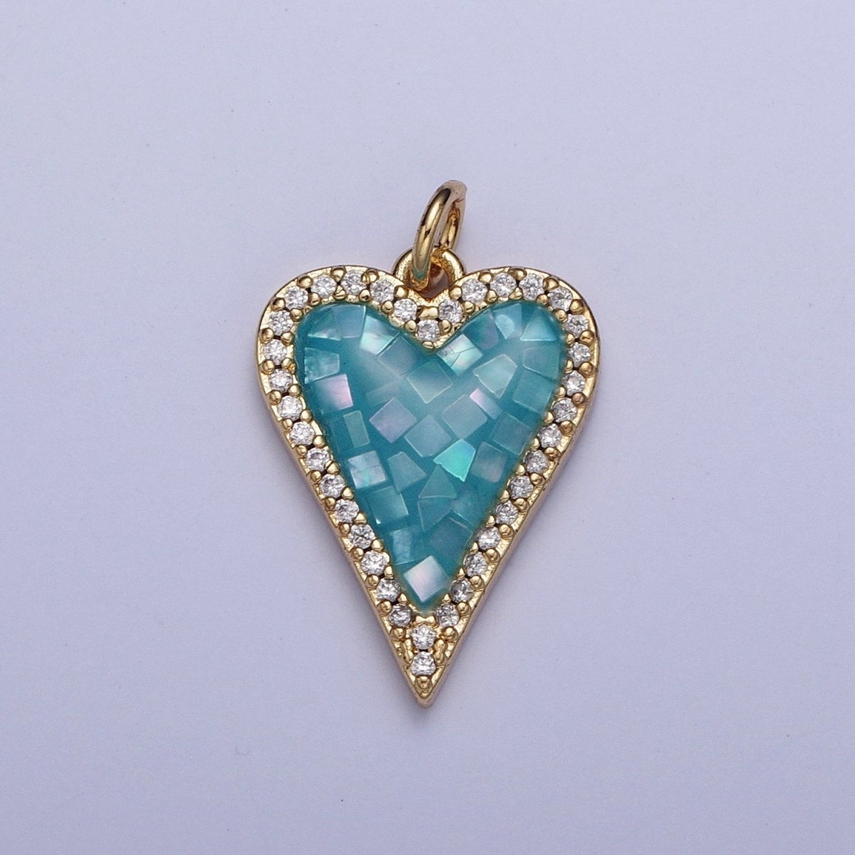 Micro Paved CZ White, Pink, Blue, Teal, Purple, Green Shell Opal Heart Love Charm | X702-X705 X707 X708