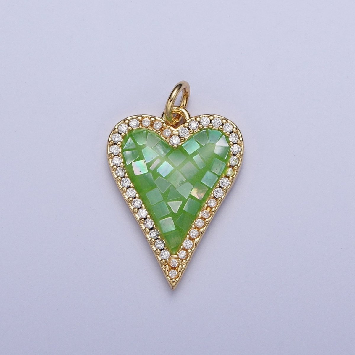 Micro Paved CZ White, Pink, Blue, Teal, Purple, Green Shell Opal Heart Love Charm | X702-X705 X707 X708