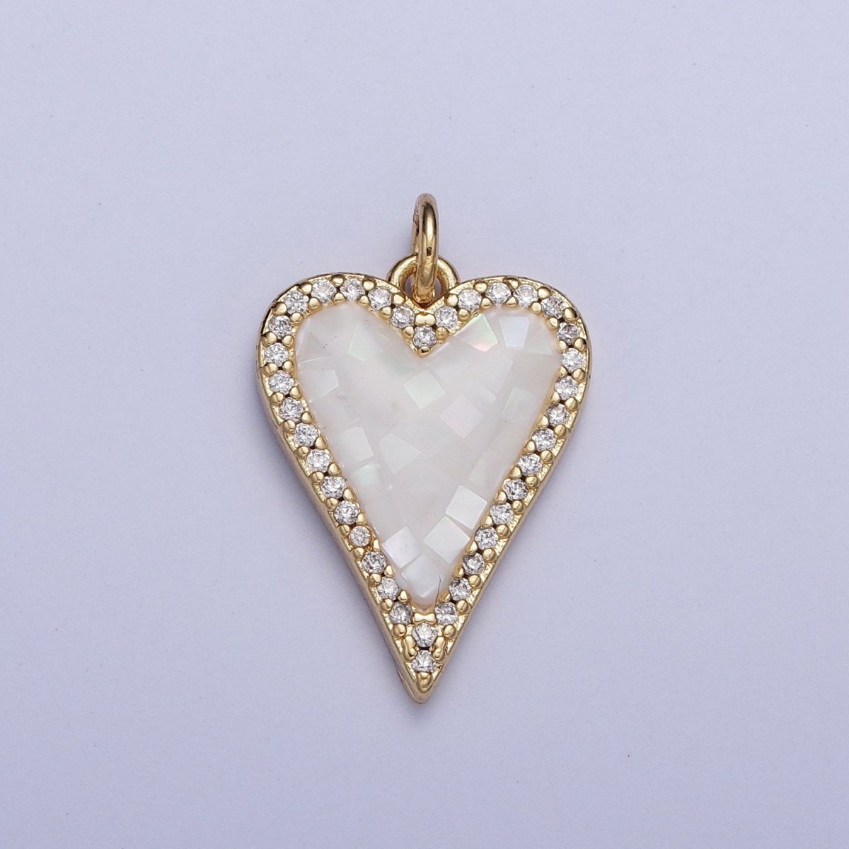 Micro Paved CZ White, Pink, Blue, Teal, Purple, Green Shell Opal Heart Love Charm | X702-X705 X707 X708