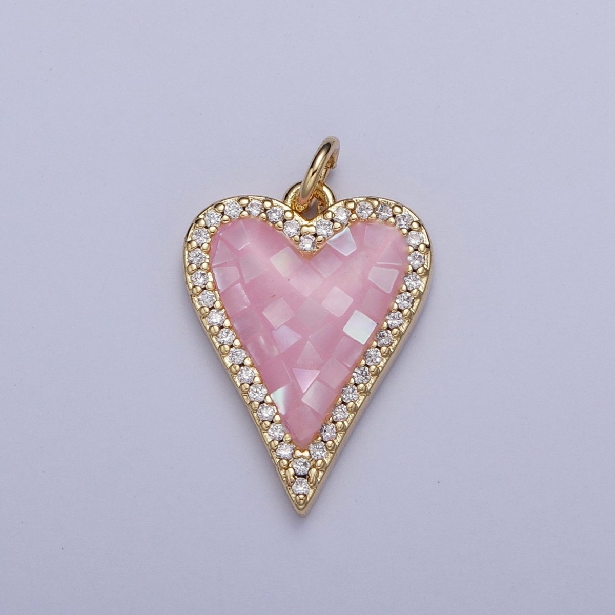 Micro Paved CZ White, Pink, Blue, Teal, Purple, Green Shell Opal Heart Love Charm | X702-X705 X707 X708