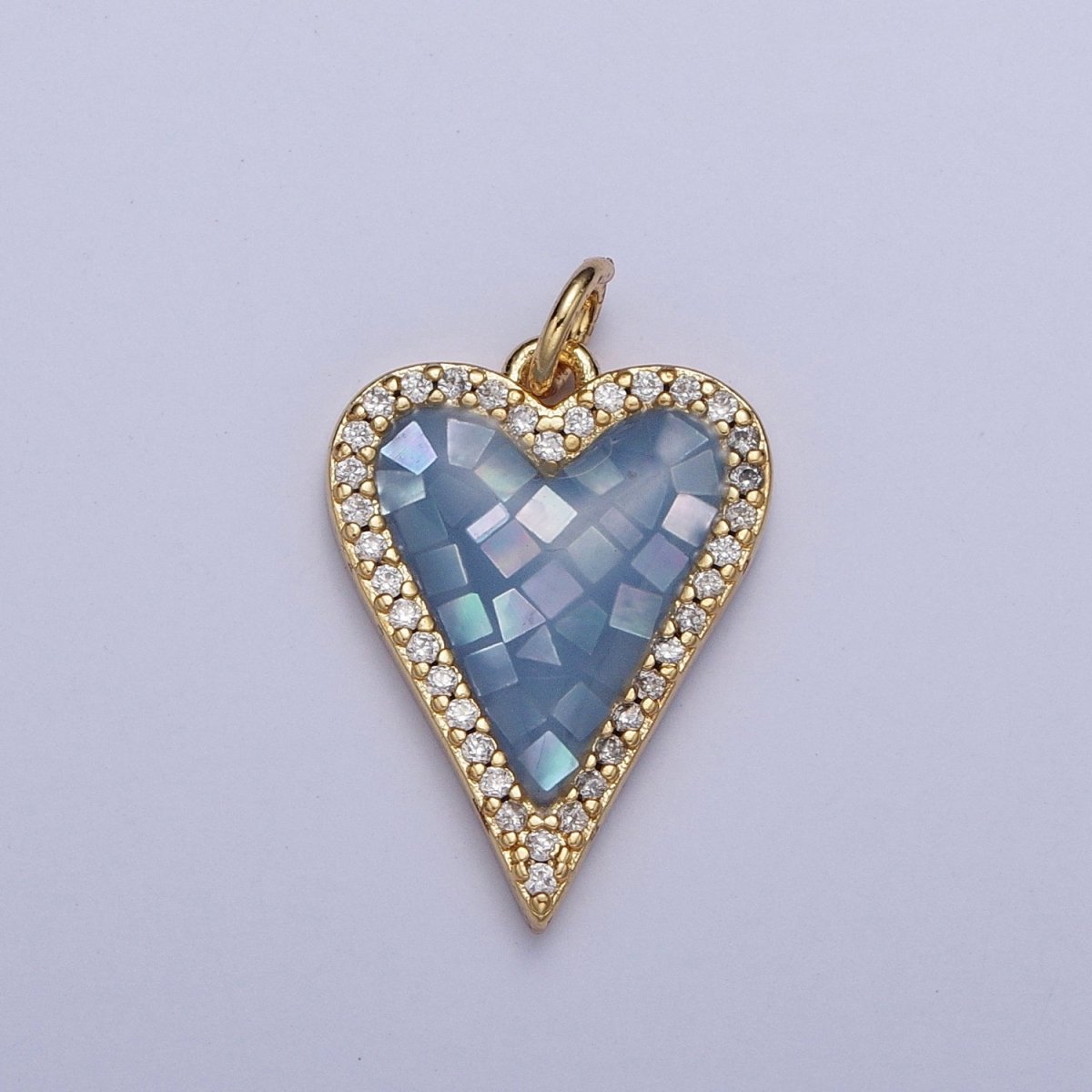 Micro Paved CZ White, Pink, Blue, Teal, Purple, Green Shell Opal Heart Love Charm | X702-X705 X707 X708