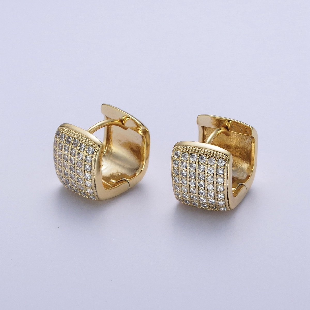 Micro Paved CZ Wide Boxy Geometric Gold Huggie Hoops | Y-055 - DLUXCA