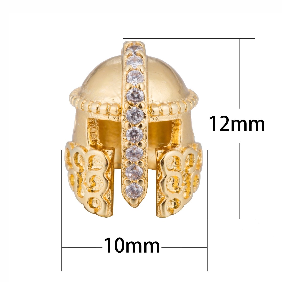 Micro Paved Gold / Silver Warrior Knight Masked Soldier Helmet Bead | B-072