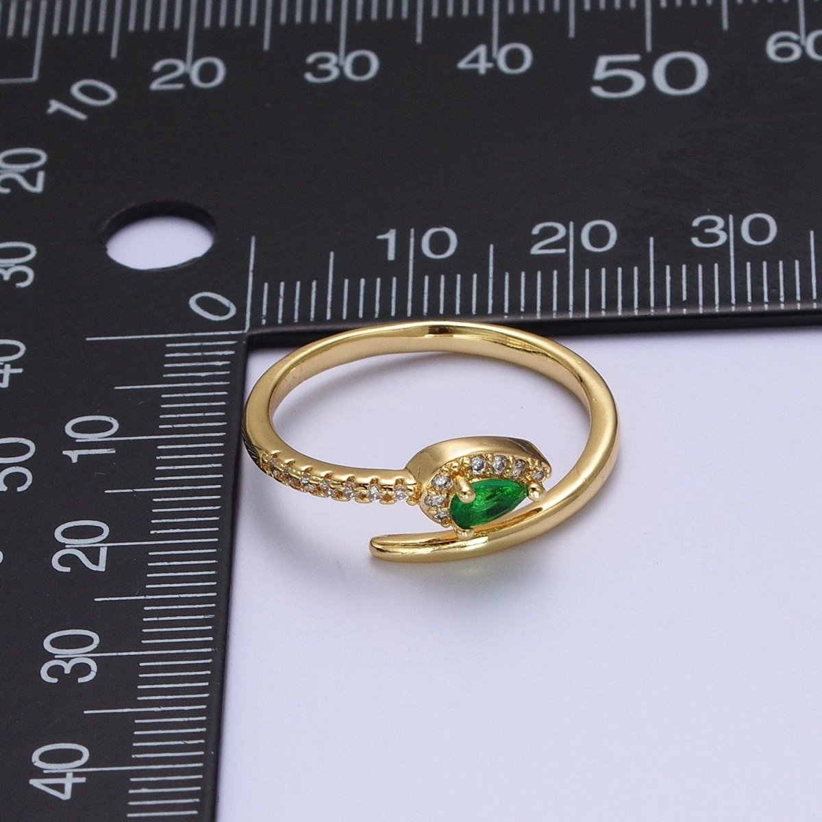 Micro Paved Green Teardrop CZ Minimalist Adjustable Ring | Y-362 - DLUXCA